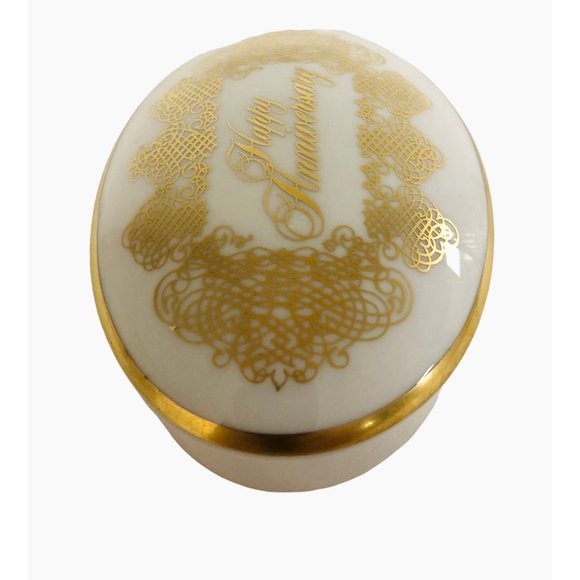 Goebel Trinket Dish Bavaria W Germany Audrey Walters Happy Anniversary White - Picture 7 of 8